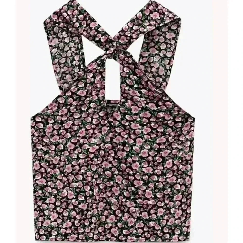 BNWT ZARA FLORAL PRINT HALTER TOP Size M - Picture 2 of 5